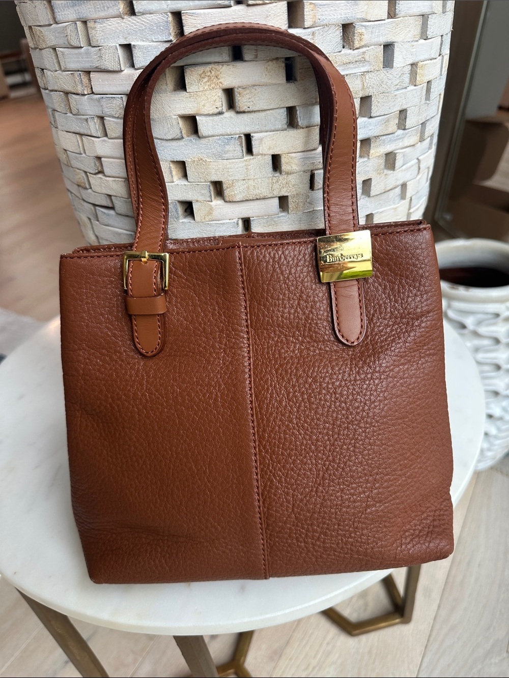 Burberry Vintage  Chestnut Brown Leather Shoulder Bag with Gold Hardware
